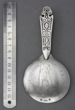 Antique Danish Silver Christening Spoon - St Olaf, Madonna, Anna Selbdritt